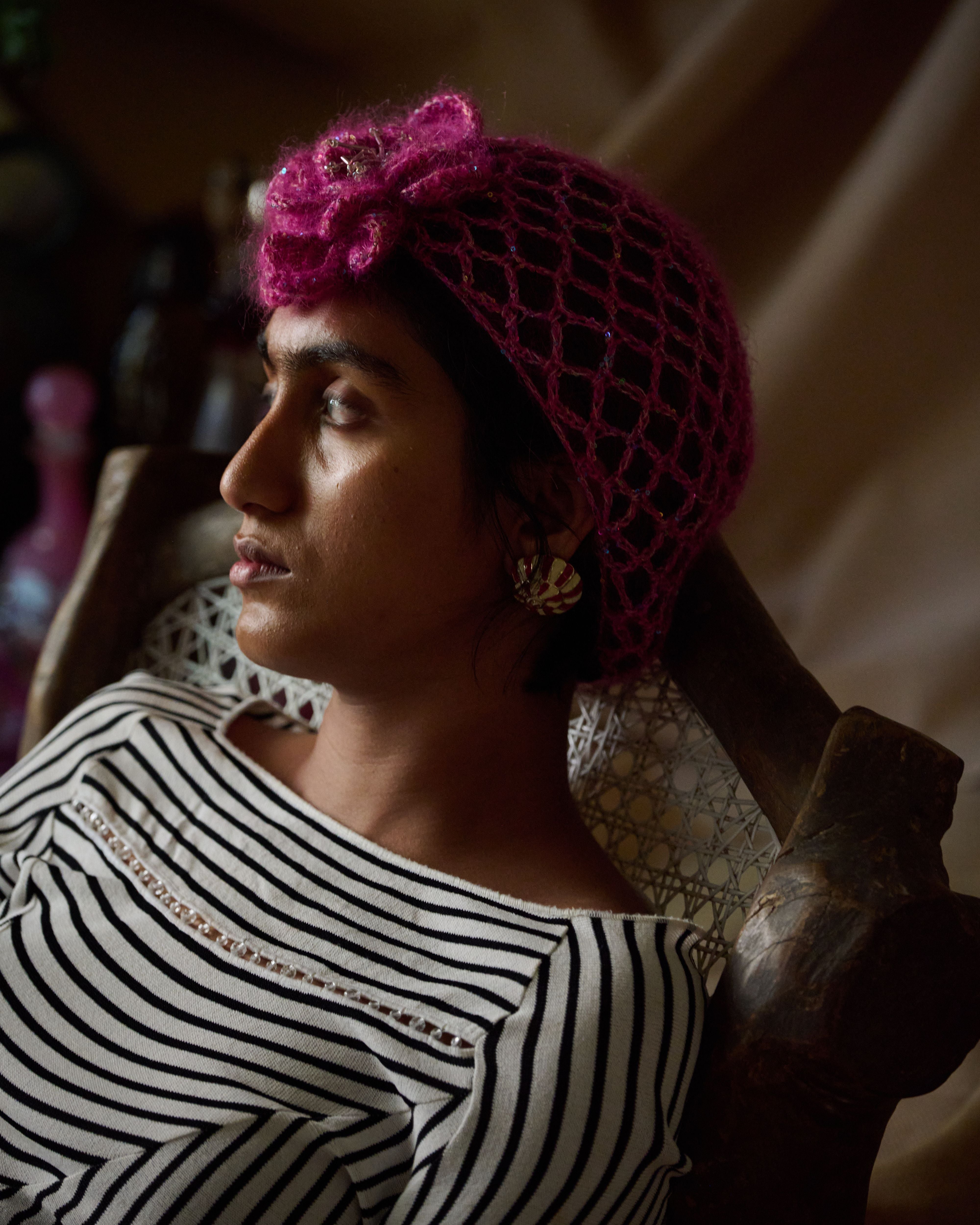 Vintage szydełkowa różowa siatka na włosy